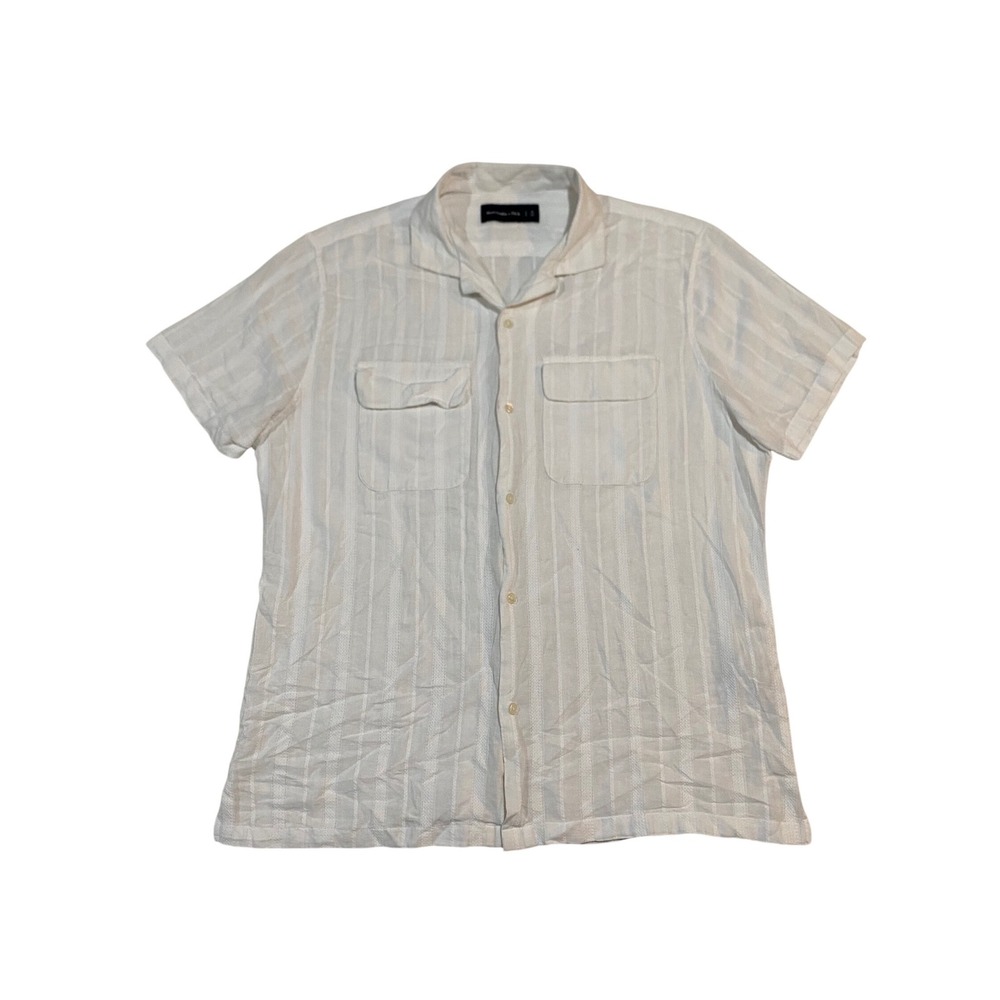 Abercrombie & Fitch Mens XL White Dobby Stripe Camp Collar Short Sleeve Shirt